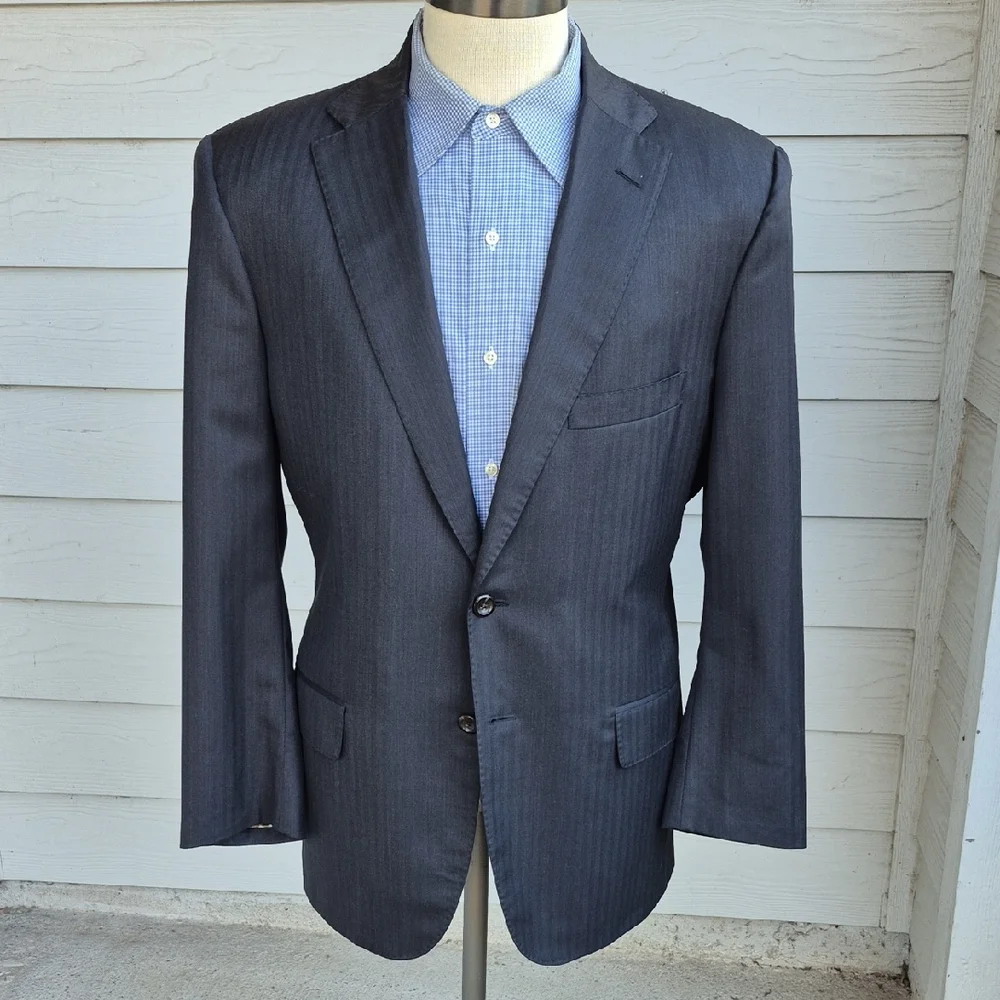 TOM JAMES Royal Classic Grey Holland Sherry Wool Bespoke Sz 42 R Mens Sport Coat
